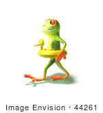 #44261 Royalty-Free (Rf) Illustration Of A Cute Green 3d Frog Wearing A Ducky Inner Tube - Pose 2