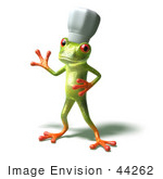 #44262 Royalty-Free (Rf) Illustration Of A Cute Green 3d Frog Chef Wearing A Hat - Pose 4