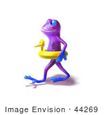#44269 Royalty-Free (Rf) Illustration Of A Cute 3d Purple Frog Wearing A Ducky Inner Tube - Pose 2