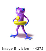 #44272 Royalty-Free (Rf) Illustration Of A Cute 3d Purple Frog Wearing A Ducky Inner Tube - Pose 1