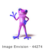 #44274 Royalty-Free (Rf) Illustration Of A Cute 3d Purple Frog Waving - Pose 1