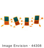 #44308 Royalty-Free (Rf) Illustration Of Four 3d Slim Orange Cellphone Mascots Jumping