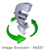 #44337 Royalty-Free (Rf) Illustration Of A 3d Chrome Euro Sign Being Circled By Arrows - Version 2