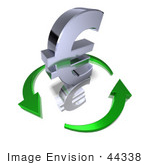 #44338 Royalty-Free (Rf) Illustration Of A 3d Chrome Euro Sign Being Circled By Arrows - Version 3