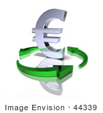 #44339 Royalty-Free (Rf) Illustration Of A 3d Chrome Euro Sign Being Circled By Arrows - Version 1