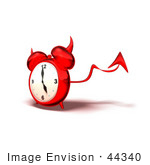 #44340 Royalty-Free (Rf) Illustration Of A 3d Devil Red Alarm Clock With A Forked Tail - Version 2