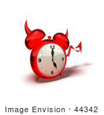#44342 Royalty-Free (Rf) Illustration Of A 3d Devil Red Alarm Clock With A Forked Tail - Version 1