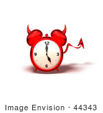 #44343 Royalty-Free (Rf) Illustration Of A 3d Devil Red Alarm Clock With A Forked Tail - Version 3