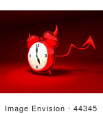 #44345 Royalty-Free (Rf) Illustration Of A 3d Devil Red Alarm Clock With A Forked Tail - Version 9