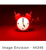 #44346 Royalty-Free (Rf) Illustration Of A 3d Devil Red Alarm Clock With A Forked Tail - Version 10