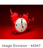 #44347 Royalty-Free (Rf) Illustration Of A 3d Devil Red Alarm Clock With A Forked Tail - Version 8