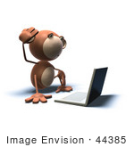 #44385 Royalty-Free (Rf) Illustration Of A 3d Monkey Mascot Using A Laptop - Version 4