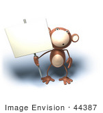 #44387 Royalty-Free (Rf) Illustration Of A 3d Monkey Mascot Holding A Sign On A Post - Version 2