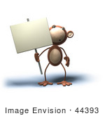 #44393 Royalty-Free (Rf) Illustration Of A 3d Monkey Mascot Holding A Sign On A Post - Version 4