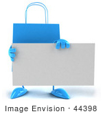 #44398 Royalty-Free (Rf) Illustration Of A 3d Blue Shopping Bag Mascot Holding A Blank Business Card