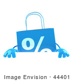 #44401 Royalty-Free (Rf) Illustration Of A 3d Blue Shopping Bag Mascot Standing Behind And Holding Up A Blank Sign