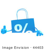 #44403 Royalty-Free (Rf) Illustration Of A 3d Blue Shopping Bag Mascot Giving The Thumbs Up And Standing Behind A Blank Sign
