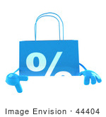#44404 Royalty-Free (Rf) Illustration Of A 3d Blue Percent Shopping Bag Mascot Pointing To And Standing Behind A Blank Sign