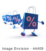 #44409 Royalty-Free (Rf) Illustration Of 3d Blue Percent Shopping Bag Mascots Walking Forward