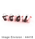 #44418 Royalty-Free (RF) Illustration of a Row Of 3d Pink And Brown Percent Sign Shopping Bags - Version 6 by Julos