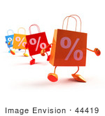 #44419 Royalty-Free (Rf) Illustration Of 3d Percent Shopping Bags Walking Forward - Version 3