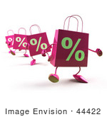 #44422 Royalty-Free (Rf) Illustration Of 3d Pink Percent Shopping Bags Walking Forward