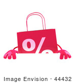 #44432 Royalty-Free (Rf) Illustration Of A 3d Pink Shopping Bag Mascot Standing Behind And Holding Up A Blank Sign
