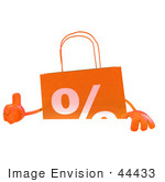 #44433 Royalty-Free (Rf) Illustration Of A 3d Orange Shopping Bag Mascot Giving The Thumbs Up And Standing Behind A Blank Sign