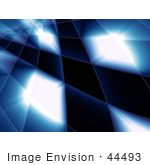 #44493 Royalty-Free (Rf) Illustration Of A Blue Grid And Swoosh Background On Black - Version 2