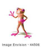 #44506 Royalty-Free (Rf) Illustration Of A Cute 3d Pink Tree Frog Mascot Waving - Pose 2