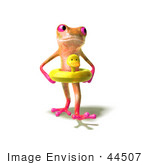 #44507 Royalty-Free (Rf) Illustration Of A Cute 3d Pink Tree Frog Mascot Wearing A Ducky Inner Tube - Pose 3