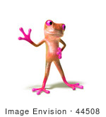 #44508 Royalty-Free (Rf) Illustration Of A Cute 3d Pink Tree Frog Mascot Waving - Pose 3