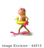 #44513 Royalty-Free (Rf) Illustration Of A Cute 3d Pink Tree Frog Mascot Wearing A Ducky Inner Tube - Pose 2