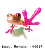 #44517 Royalty-Free (Rf) Illustration Of A Cute 3d Pink Tree Frog Mascot Reaching Outwards With His Foot - Version 1