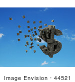 #44521 Royalty-Free (Rf) Illustration Of A 3d Dollar Symbol Made Of Stone Blocks Particles Floating - Version 5