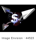 #44523 Royalty-Free (Rf) Illustration Of A 3d Dollar Symbols With Three Branching Arrows - Version 1