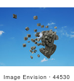 #44530 Royalty-Free (Rf) Illustration Of A 3d Dollar Symbol Made Of Stone Blocks Particles Floating - Version 6