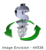 #44538 Royalty-Free (Rf) Illustration Of Green Arrows Circling Around A 3d Dollar Sign - Version 2