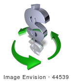 #44539 Royalty-Free (Rf) Illustration Of Green Arrows Circling Around A 3d Dollar Sign - Version 1