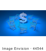 #44544 Royalty-Free (Rf) Illustration Of A 3d Dollar Sign Surrounded By Shopping Carts - Version 3