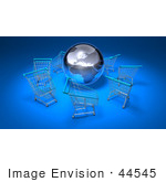 #44545 Royalty-Free (Rf) Illustration Of A 3d Globe Surrounded By Shopping Carts - Version 3