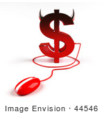 #44546 Royalty-Free (Rf) Illustration Of A 3d Devil Dollar Sign With Horns And A Computer Mouse - Version 2