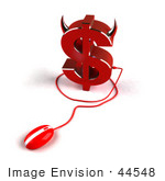 #44548 Royalty-Free (Rf) Illustration Of A 3d Devil Dollar Sign With Horns And A Computer Mouse - Version 1