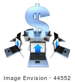 #44552 Royalty-Free (Rf) Illustration Of 3d Laptops Circling A Blue Dollar Sign