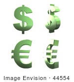 #44554 Royalty-Free (Rf) Illustration Of A Digital Collage Of 3d Green Chrome Euro And Dollar Signs