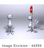 #44559 Royalty-Free (Rf) Illustration Of A 3d Human Like Character Watching Another Walk Into A Stop Sign
