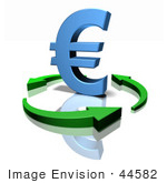 #44582 Royalty-Free (Rf) Illustration Of A 3d Blue Euro Sign Being Circled By Arrows - Version 3