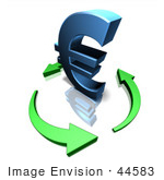 #44583 Royalty-Free (Rf) Illustration Of A 3d Blue Euro Sign Being Circled By Arrows - Version 1