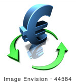 #44584 Royalty-Free (Rf) Illustration Of A 3d Blue Euro Sign Being Circled By Arrows - Version 2