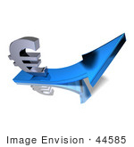 #44585 Royalty-Free (Rf) Illustration Of A 3d Euro Sign Riding On A Blue Arrow - Version 3